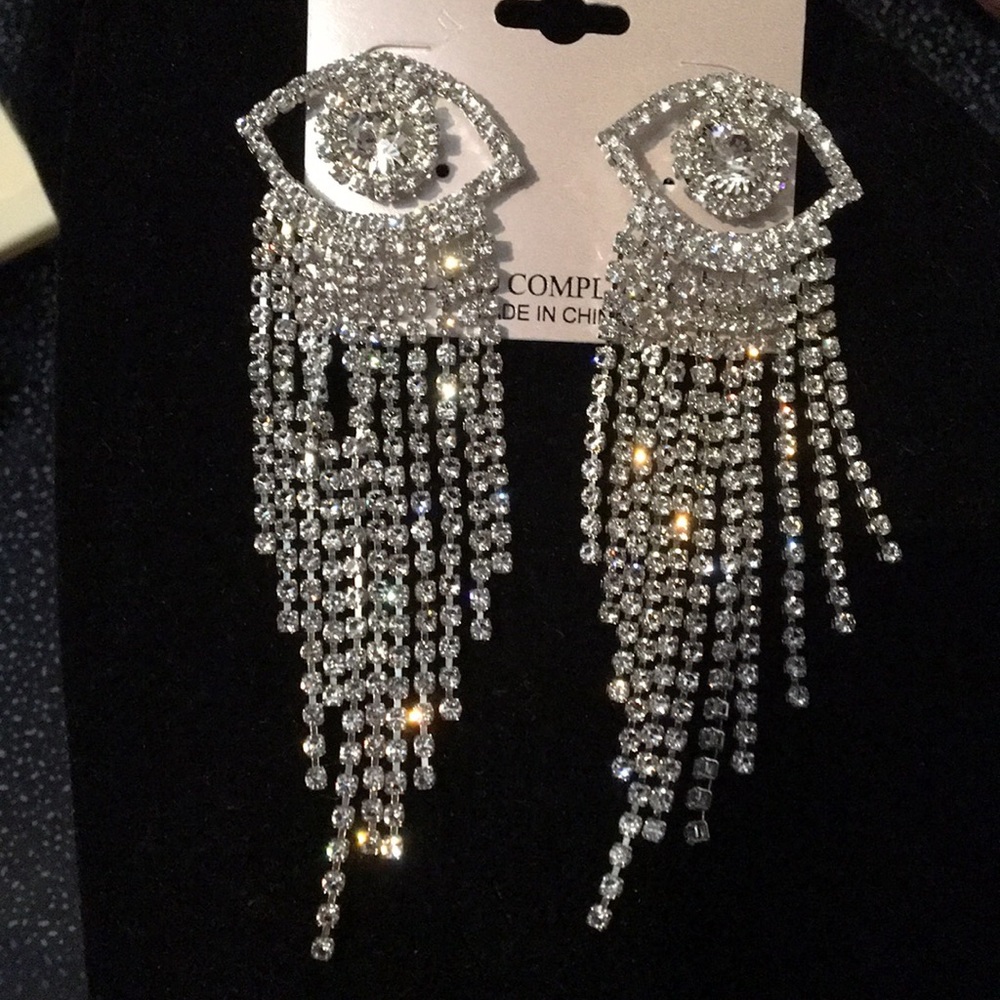 New Natasha ALL Crystals Evil Eye & Waterfall Earr